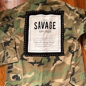 SAVAGE Army Fatigue Camouflage Jacket One Of A Kind Hand Stitched